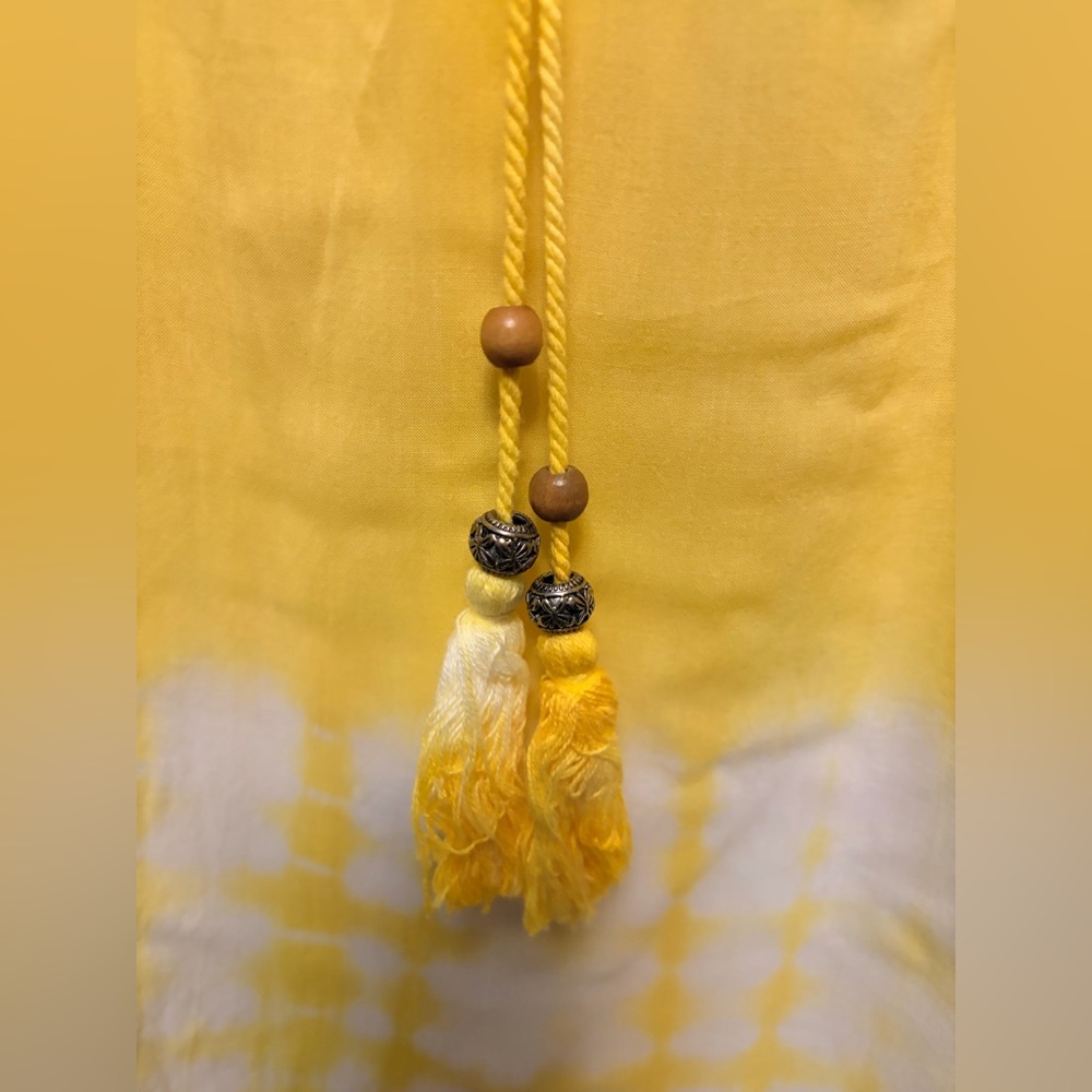 ESQUALO Viscose Yellow Tie-Dye Balloon Sleeve Boho Blouse - Picture 5 of 10
